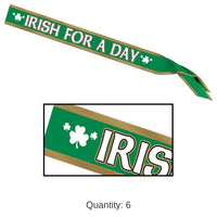 6 Pack Beistle St. Patrick's Day Irish For A Day Satin Sash