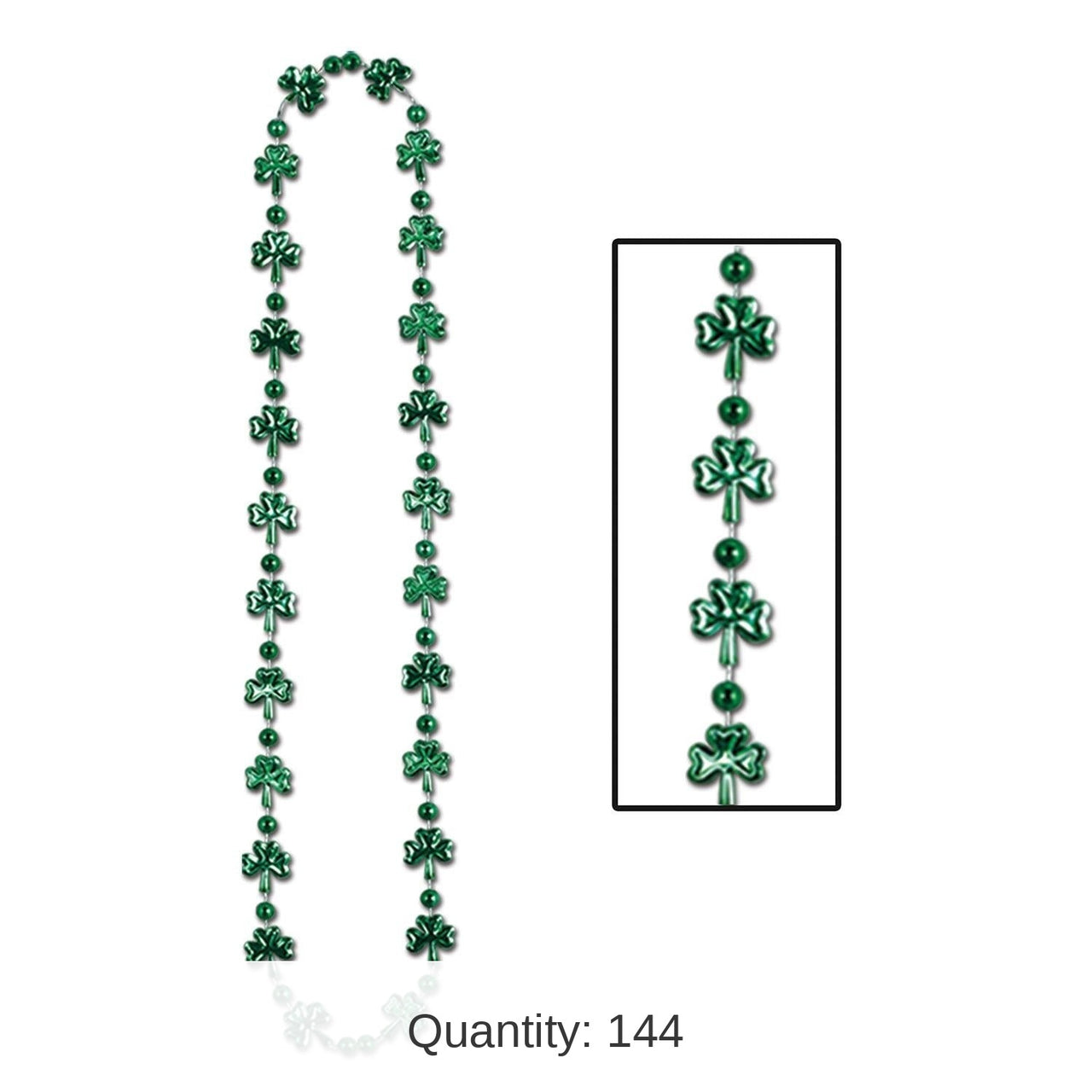 144 Pack Bulk St. Patrick's Day Shamrock Bead Necklaces (144 Bead Necklaces Per Case)