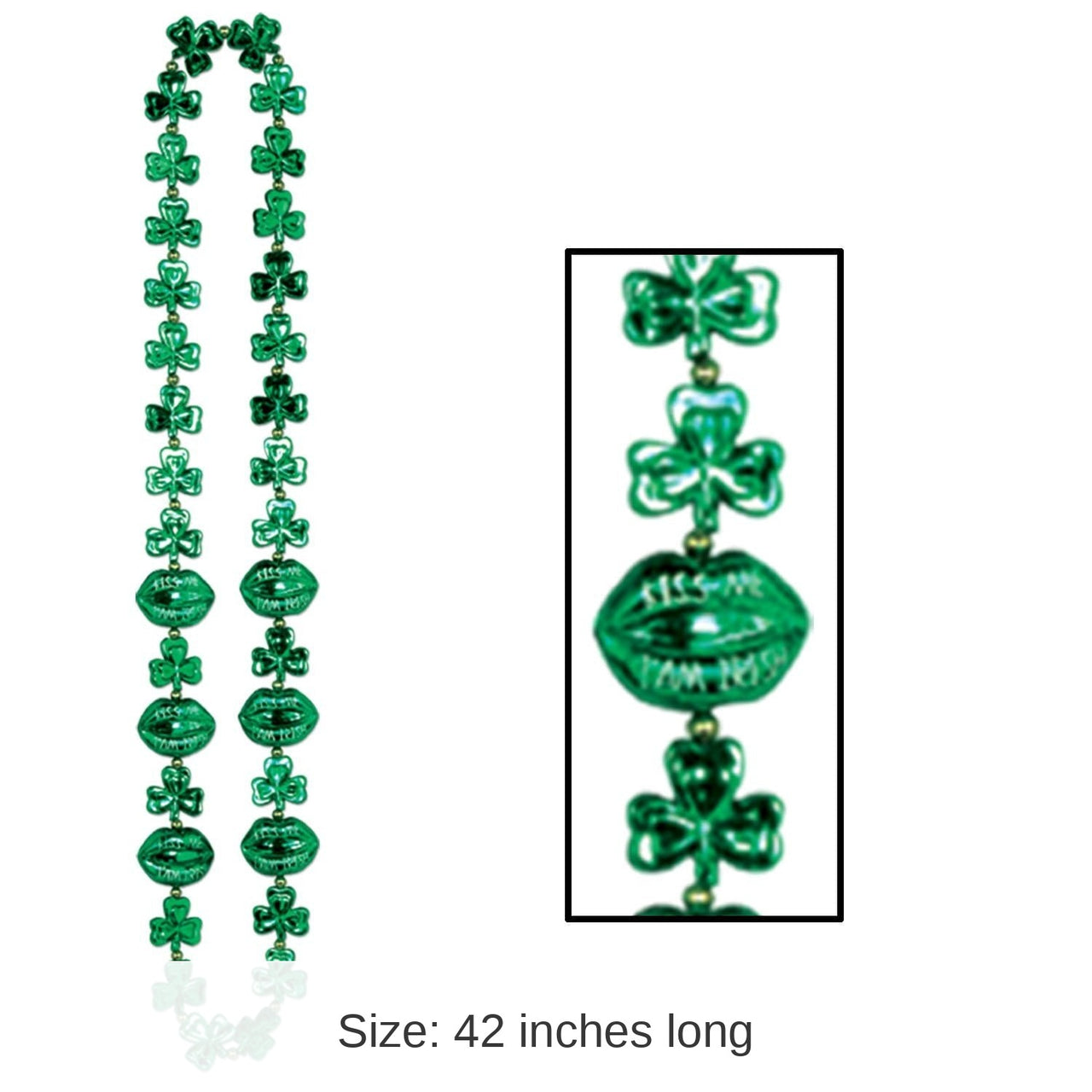 12 Pack Bulk St. Patrick's Day Shamrock Bead Necklaces with Kiss Me Lips