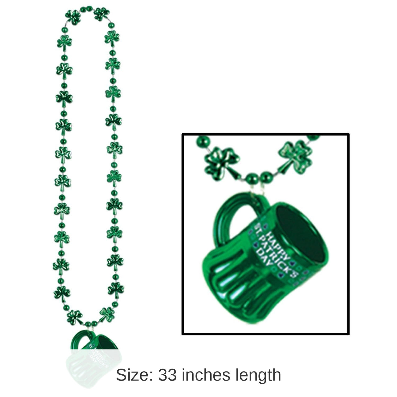 12 Pack Bulk St. Patrick's Day Shamrock Bead Necklaces with Happy St Pat's Mug