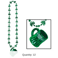 12 Pack Bulk St. Patrick's Day Shamrock Bead Necklaces with Happy St Pat's Mug