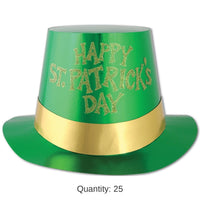 25 Pack Bulk Glittered St Patrick's Day Foil Hi-Hat