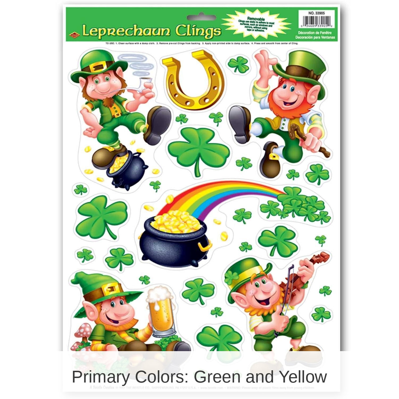 12 Pack Bulk St. Patrick's Day Leprechaun/Shamrock Cling Sheets
