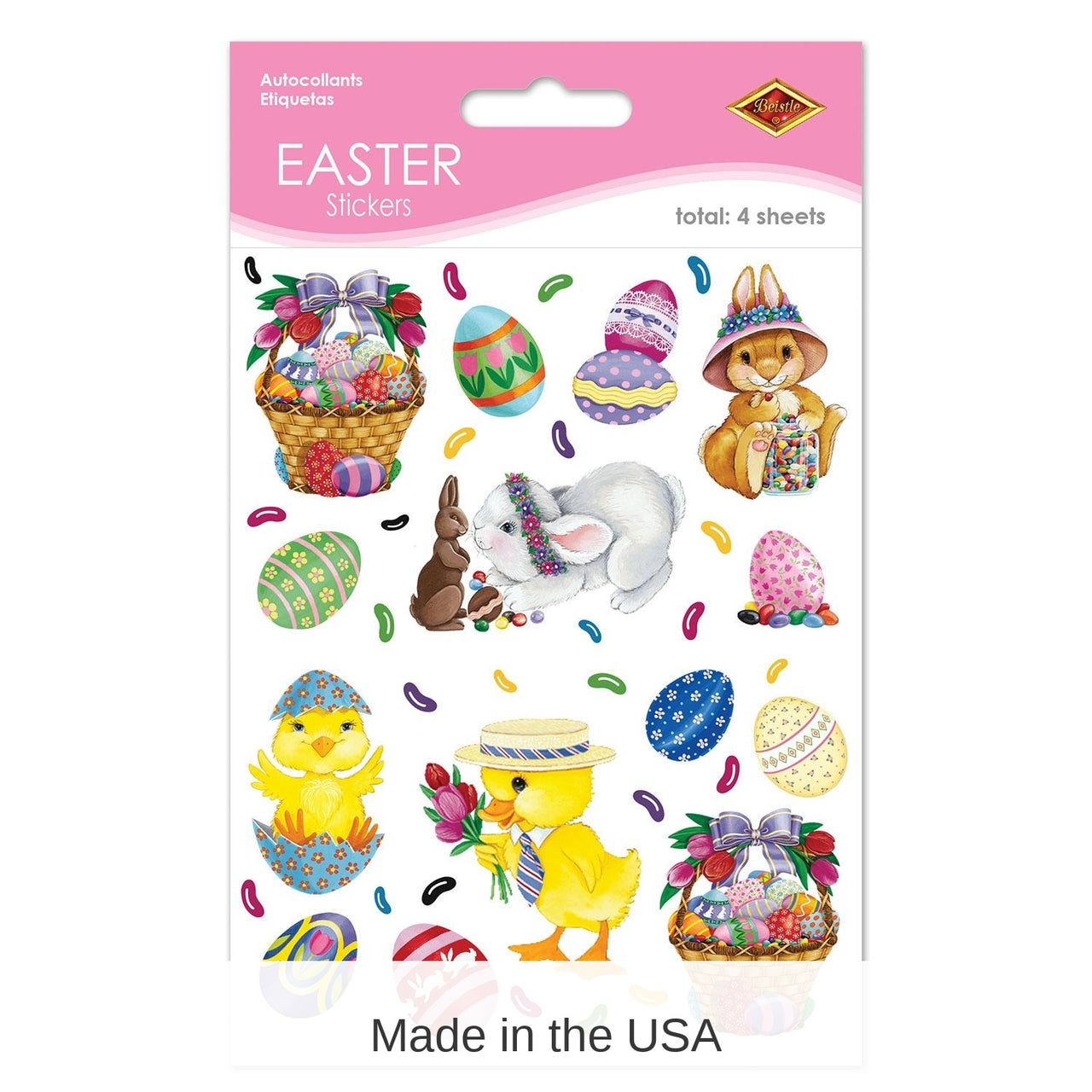 12 Pack Bulk Easter Bunny - Basket/Egg Stickers 4 Sheets/Pack