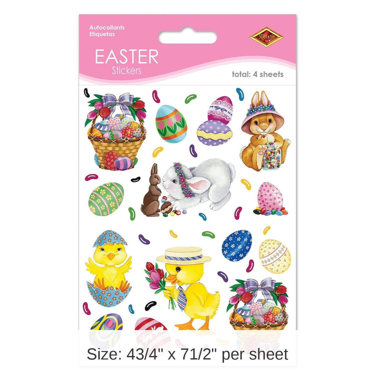 12 Pack Bulk Easter Bunny - Basket/Egg Stickers 4 Sheets/Pack