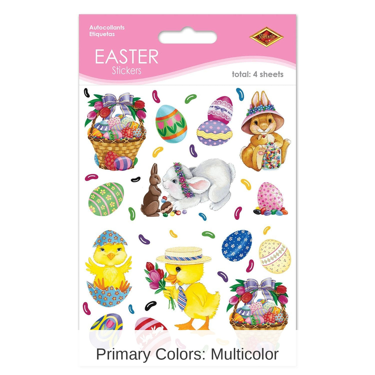12 Pack Bulk Easter Bunny - Basket/Egg Stickers 4 Sheets/Pack
