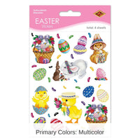 12 Pack Bulk Easter Bunny - Basket/Egg Stickers 4 Sheets/Pack
