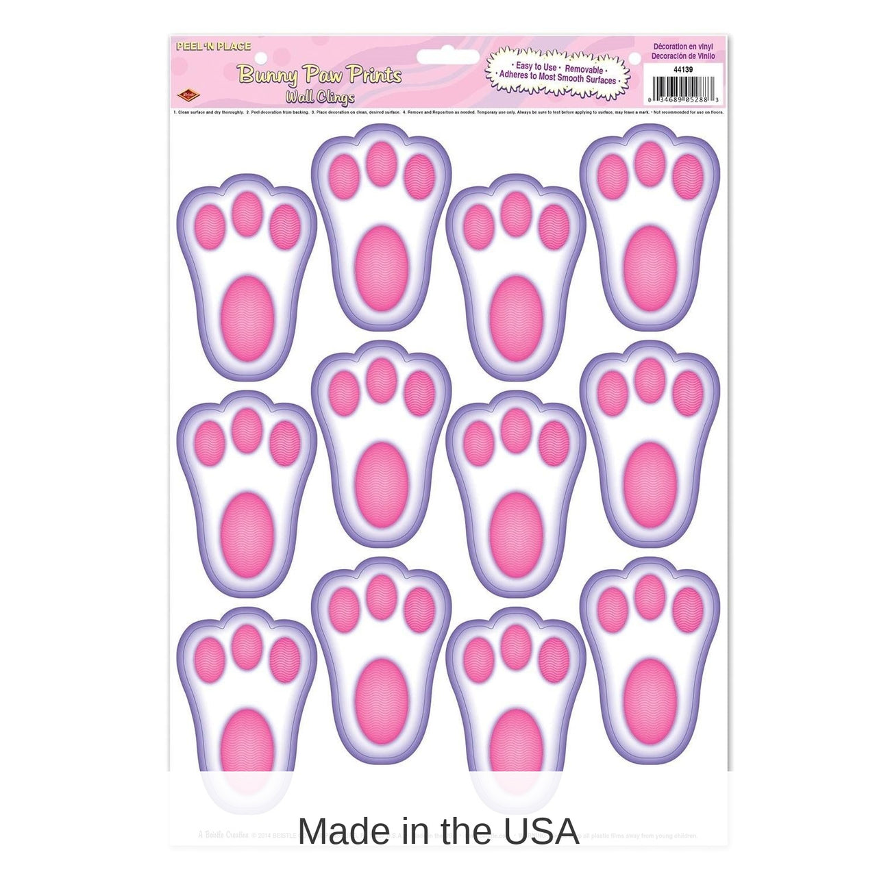 144 Piece Bulk Easter Bunny Paw Prints Peel 'N Place Clings