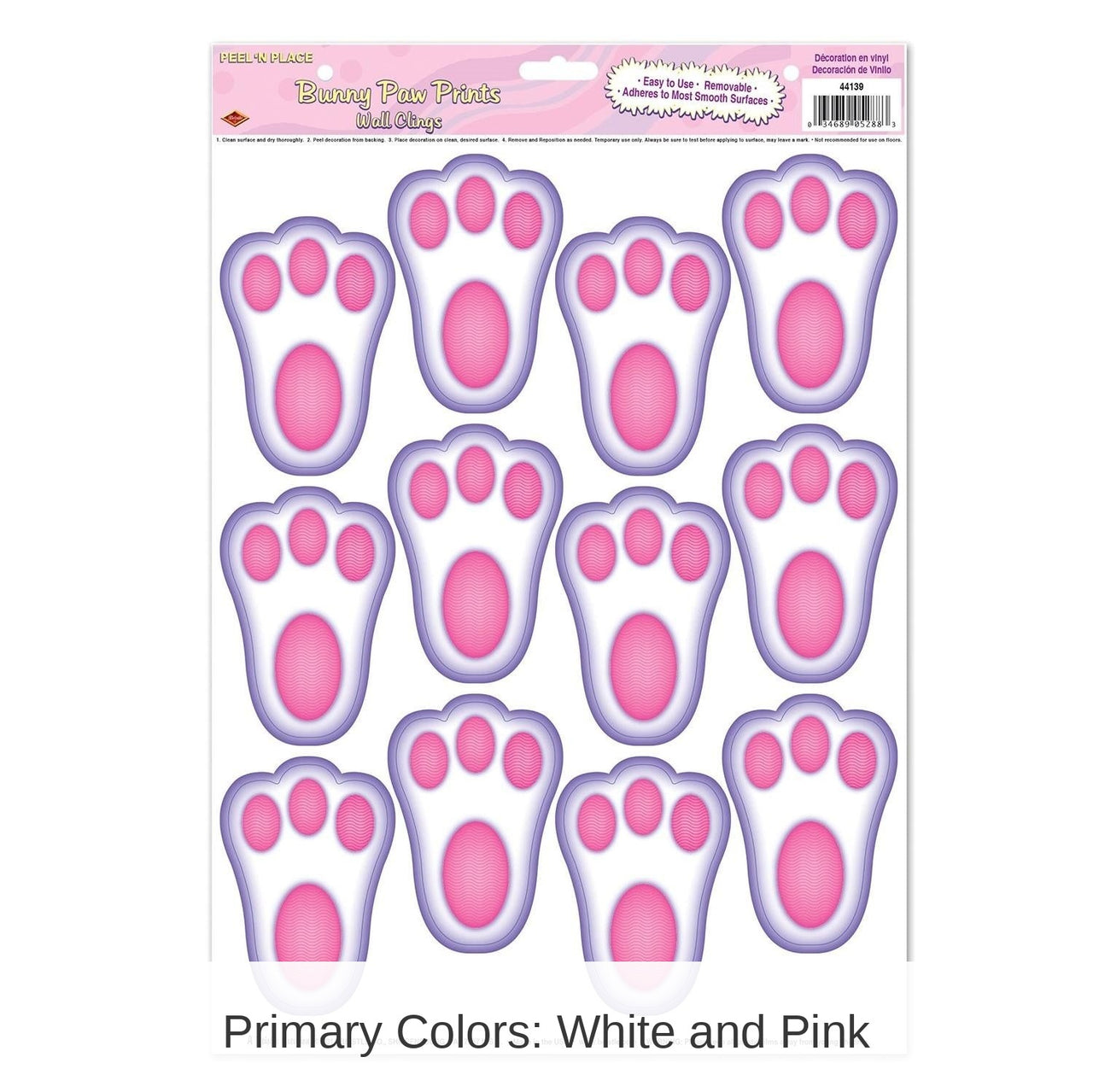 144 Piece Bulk Easter Bunny Paw Prints Peel 'N Place Clings