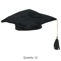 12 Pack Bulk Plush Graduate Graduation Party Cap- Black