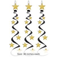 18 Piece Bulk New Year's Eve Star Whirls black/gold