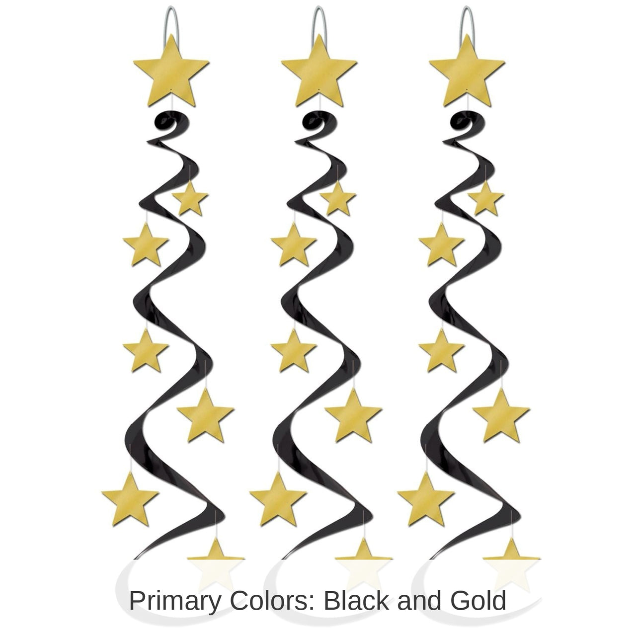 18 Piece Bulk New Year's Eve Star Whirls black/gold