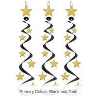 18 Piece Bulk New Year's Eve Star Whirls black/gold