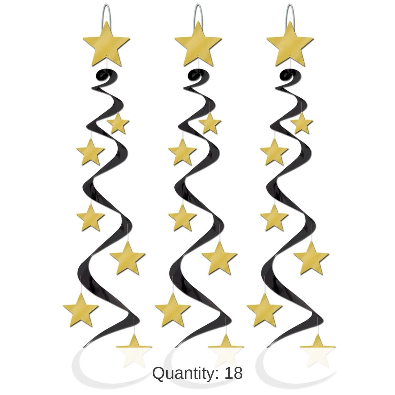 18 Piece Bulk New Year's Eve Star Whirls black/gold