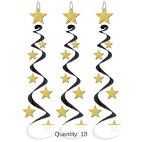 18 Piece Bulk New Year's Eve Star Whirls black/gold