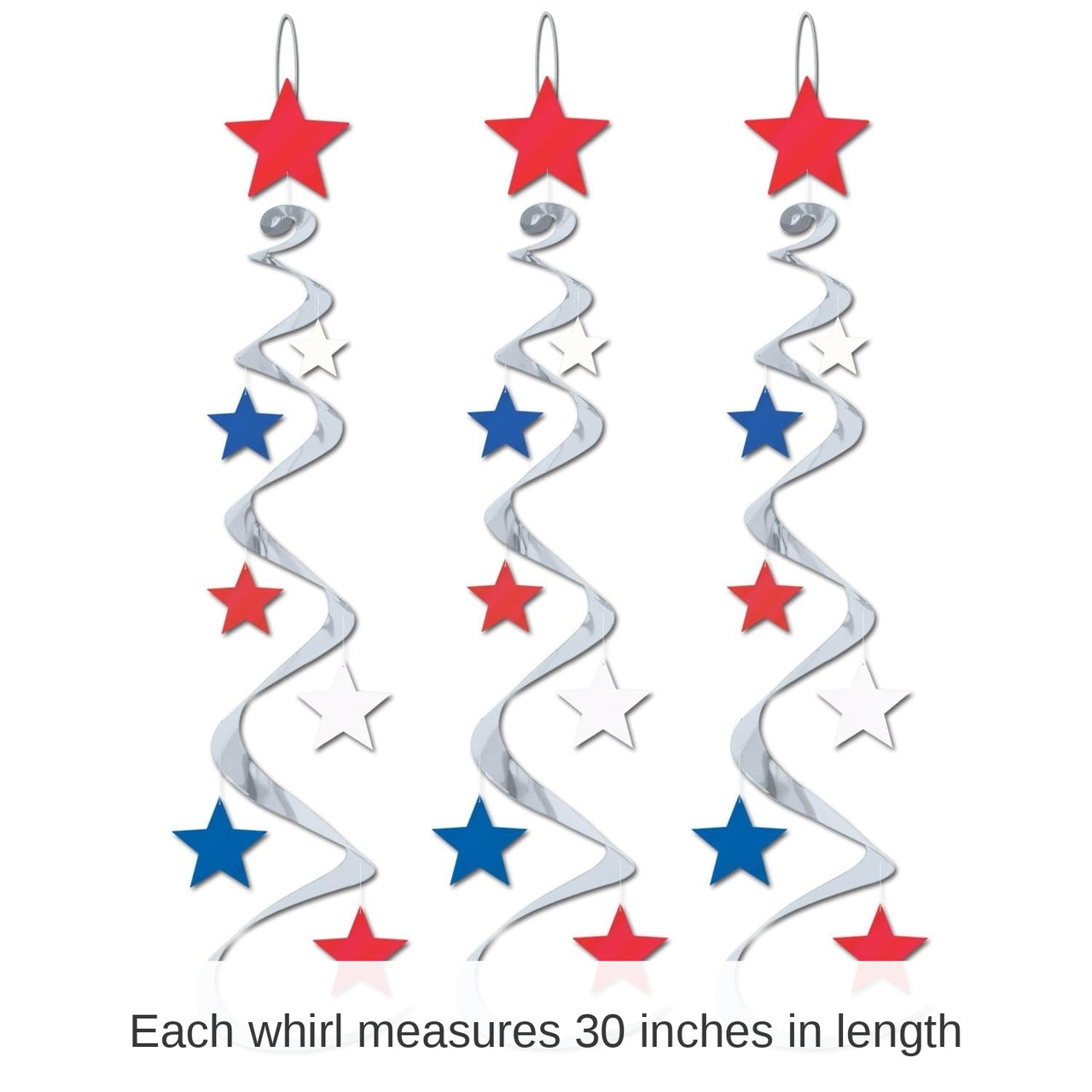 18 Piece Bulk Star Party Whirls silver with red - white - blue stars
