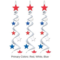 18 Piece Bulk Star Party Whirls silver with red - white - blue stars