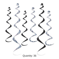 36 Piece Bulk Twirly Whirlys Decorations Asst black/silver