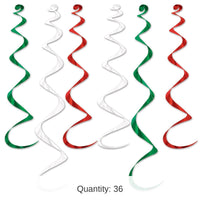 36 Piece Bulk Day of the Dead Twirly Whirlys Asst red - white - green