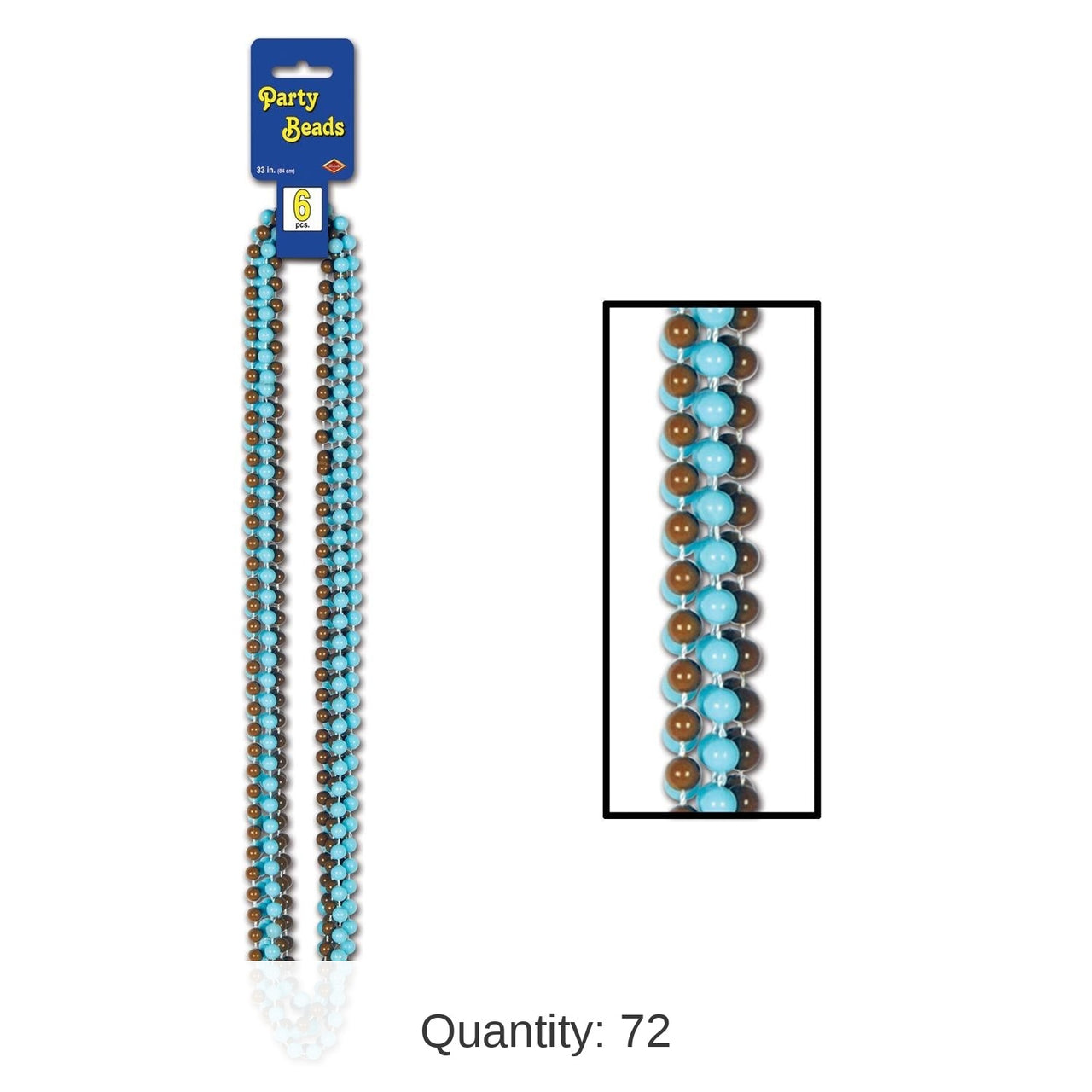 72 Pack Bulk Party Bead Necklaces - Small Round Asst brown/Light blue