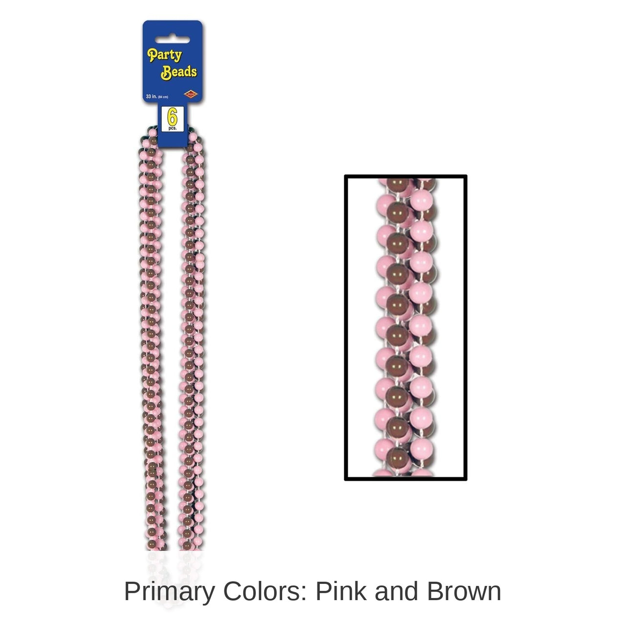 72 Pack Bulk Party Bead Necklaces - Small Round Asst brown/pink
