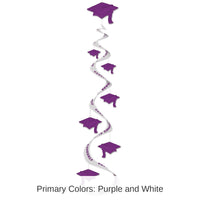 18 Piece Bulk Printed Grad Cap Graduation Party Whirls - purple
