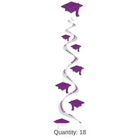 18 Piece Bulk Printed Grad Cap Graduation Party Whirls - purple