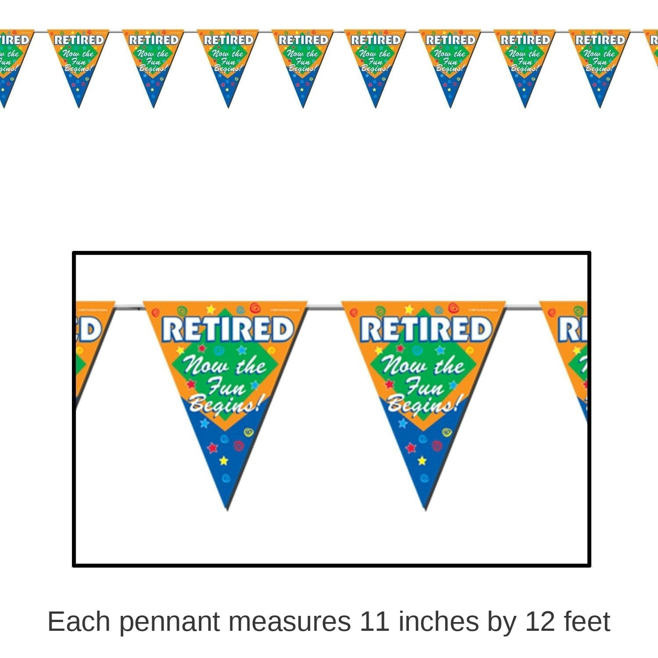 12 Pack Bulk Retired The Fun Begins! Party Pennant Banner