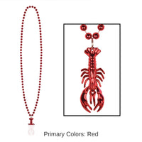 36 Pack Bulk Mardi Gras Bead Necklaces with Crawfish Medallion