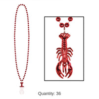 36 Pack Bulk Mardi Gras Bead Necklaces with Crawfish Medallion