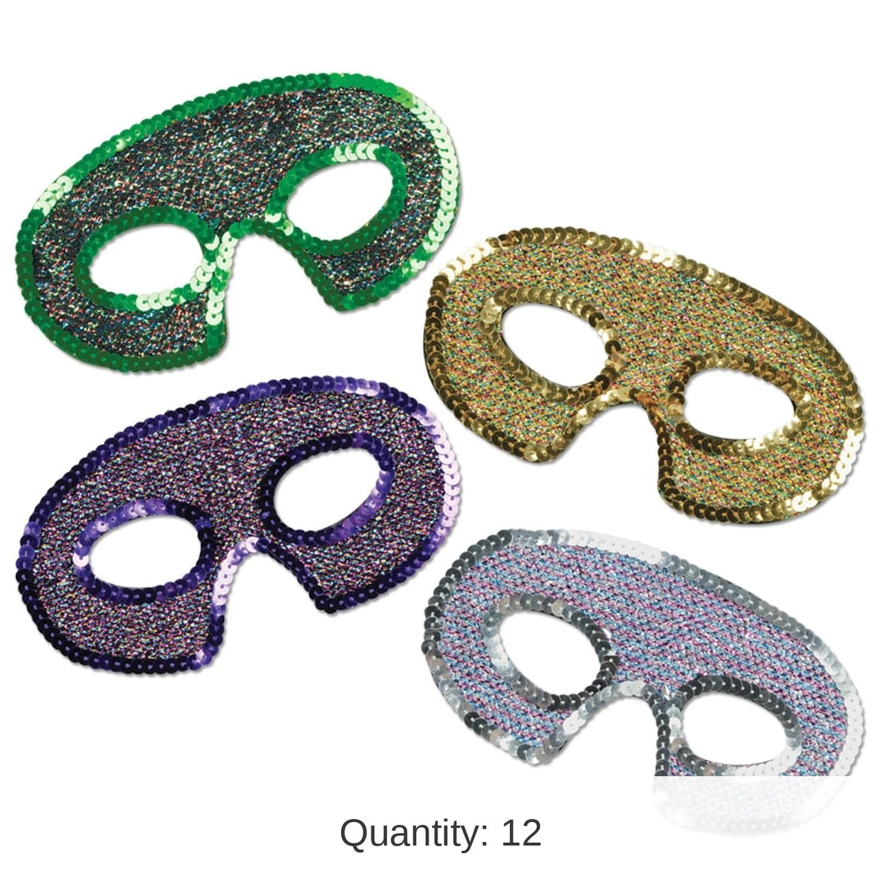 12 Pack Bulk Mardi Gras Sequin-Lame Half Masks
