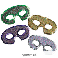 12 Pack Bulk Mardi Gras Sequin-Lame Half Masks