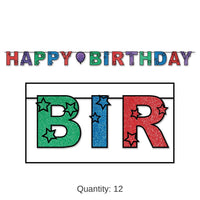 12 Pack Bulk Glittered Happy Birthday Streamer