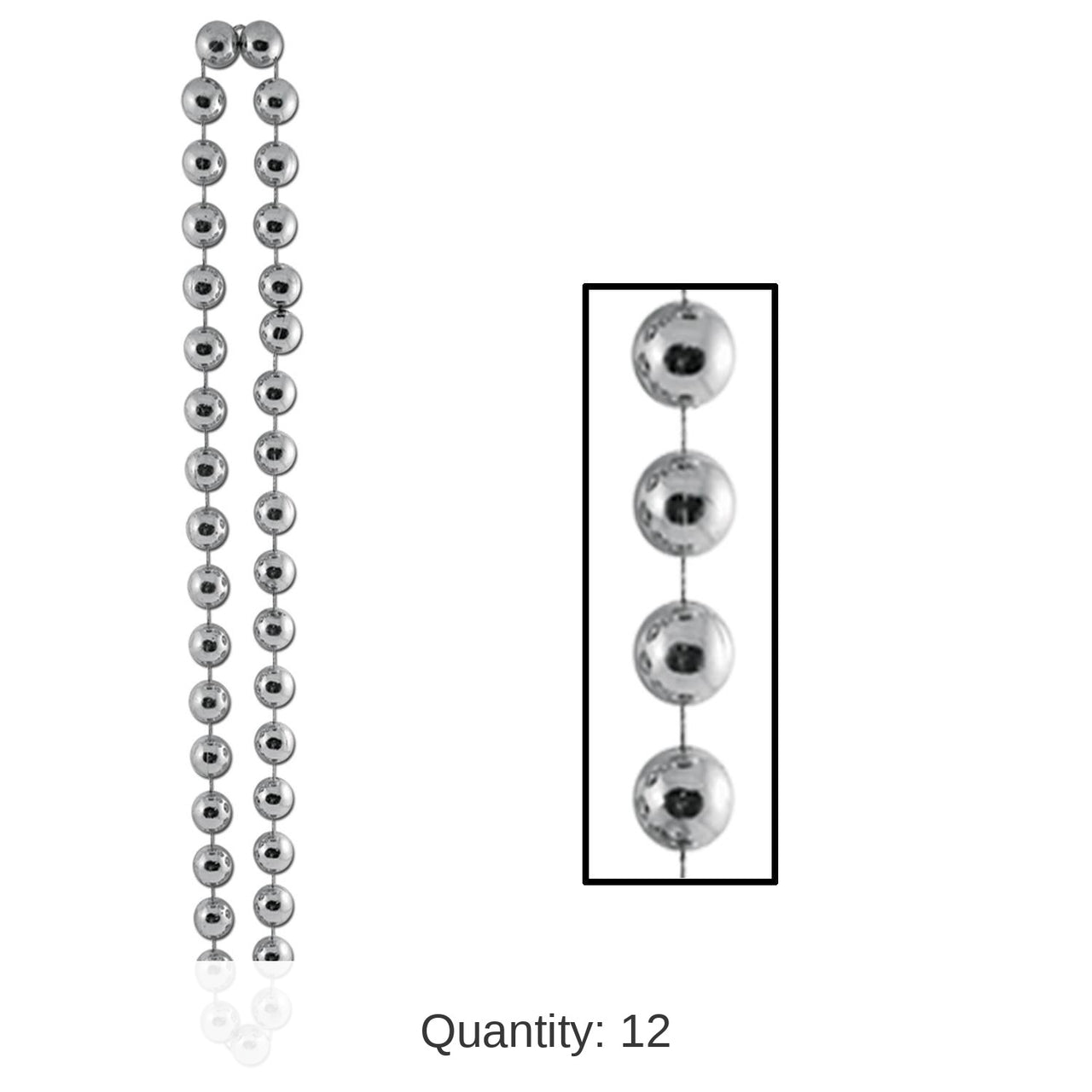 12 Pack Bulk Jumbo Party Bead Necklaces - silver