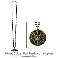 12 Pack Bulk Bead Necklace with Pirate Coin Medallion