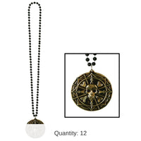 12 Pack Bulk Bead Necklace with Pirate Coin Medallion