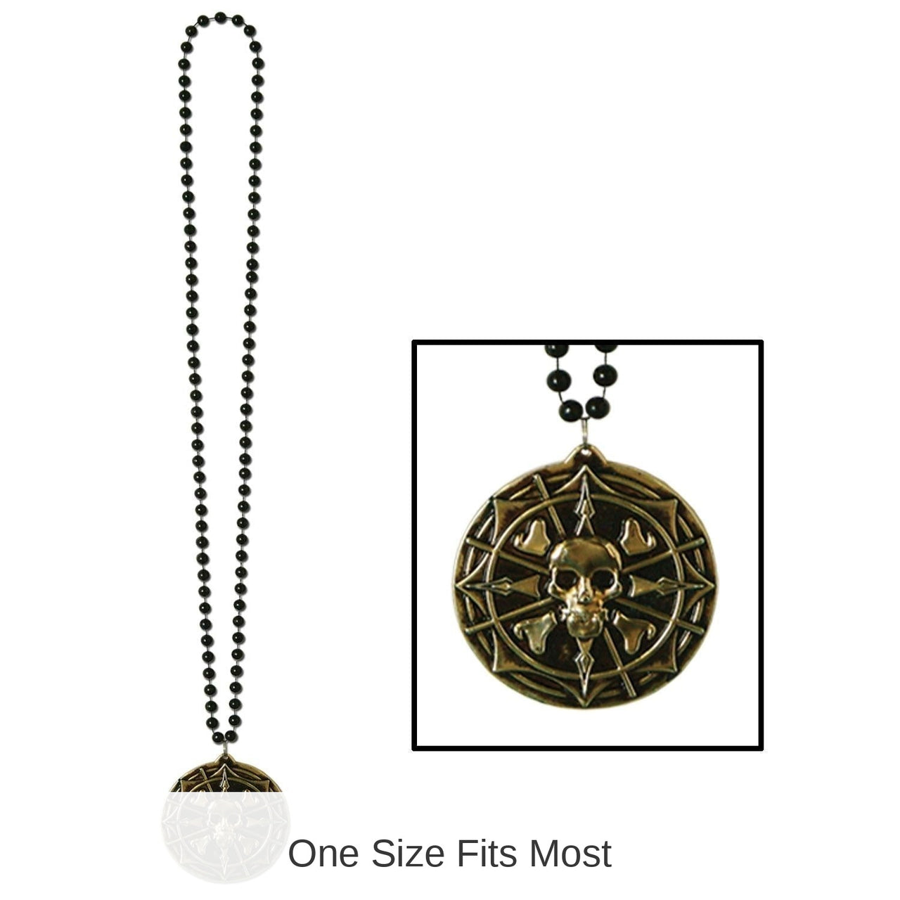 12 Pack Bulk Bead Necklace with Pirate Coin Medallion