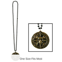 12 Pack Bulk Bead Necklace with Pirate Coin Medallion