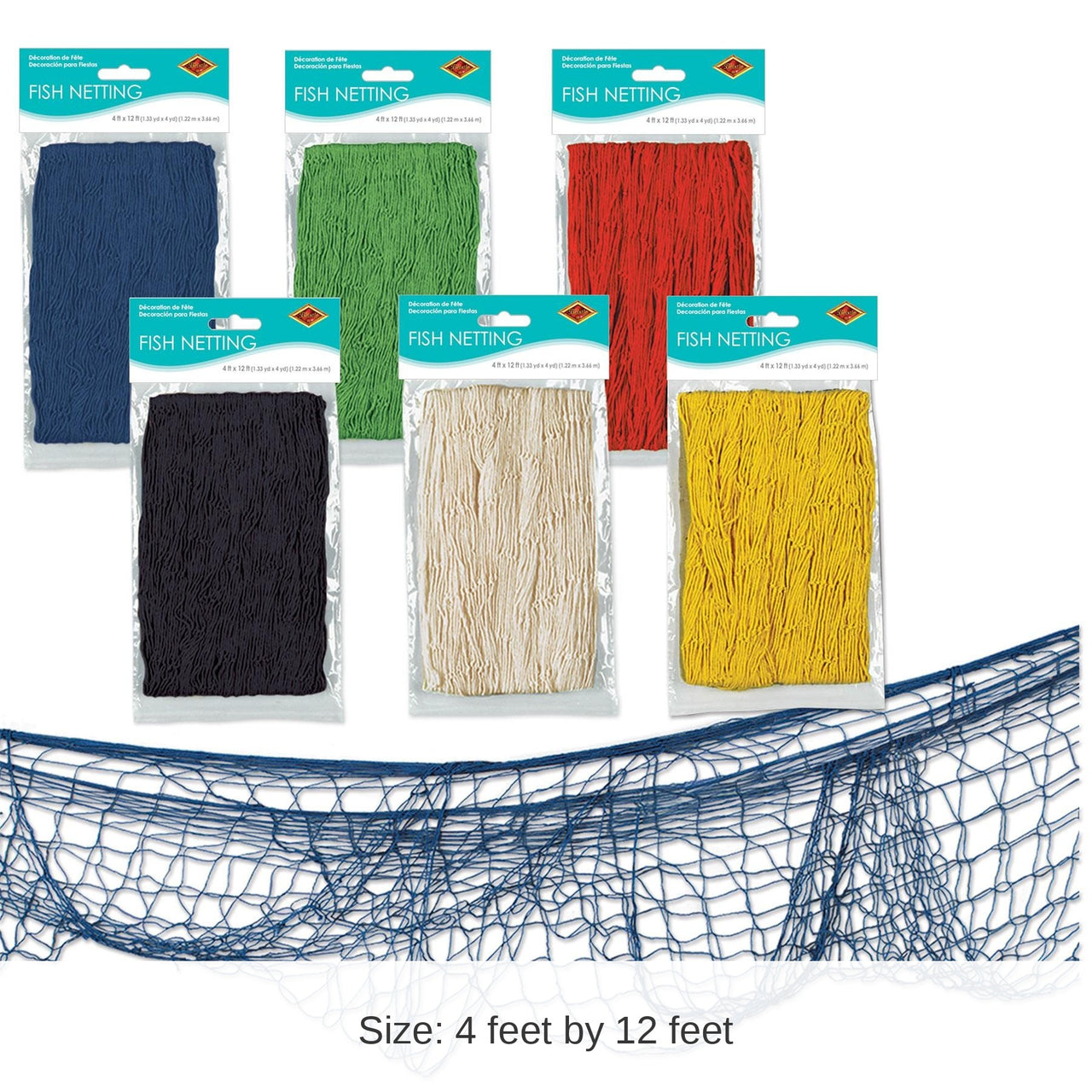 12 Pack Bulk Luau Party Fish Netting, Asst colors