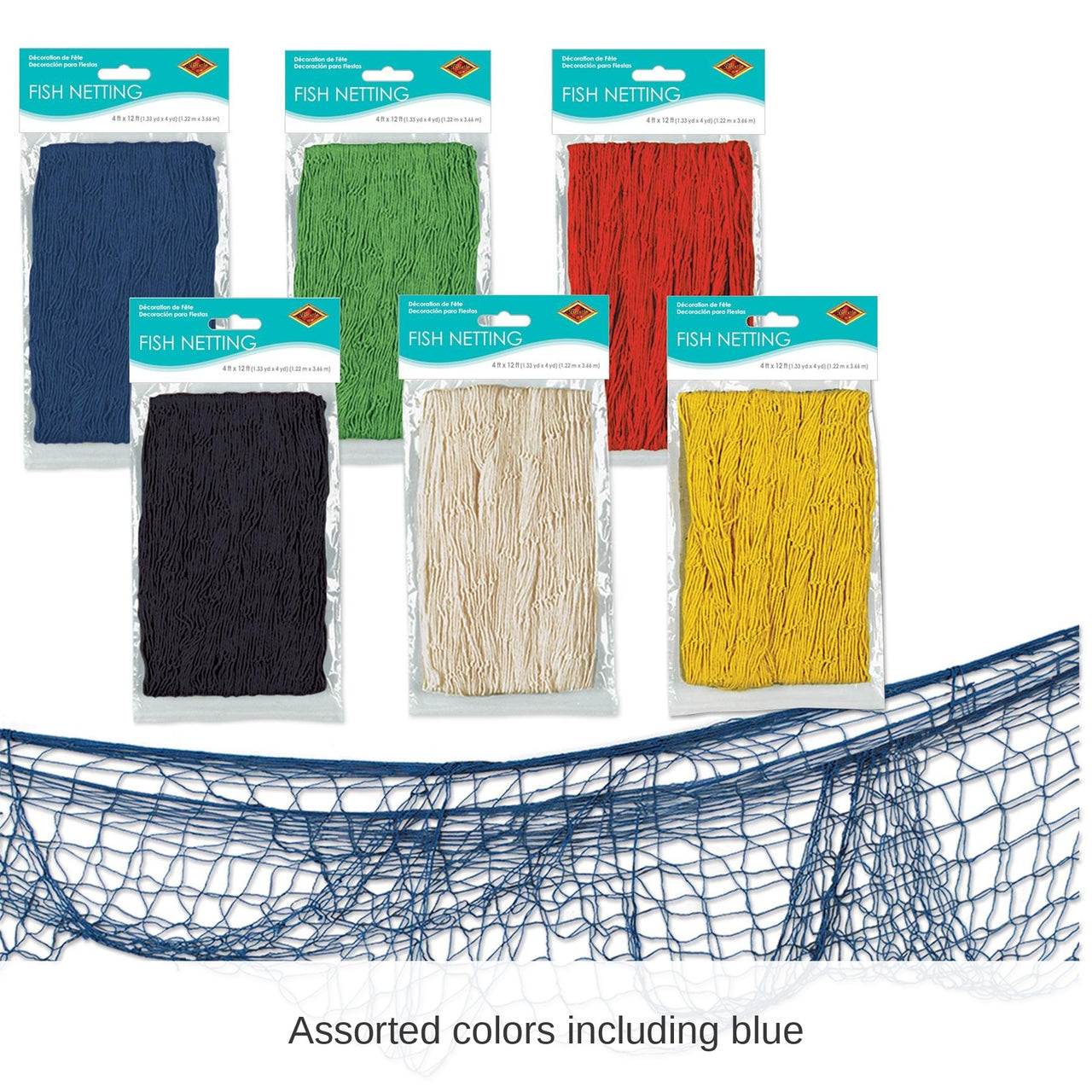 12 Pack Bulk Luau Party Fish Netting, Asst colors