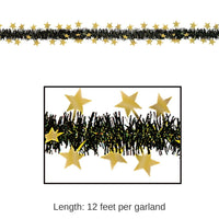 12 Pack Bulk 12 ft Metallic Star Party Garland - black/gold