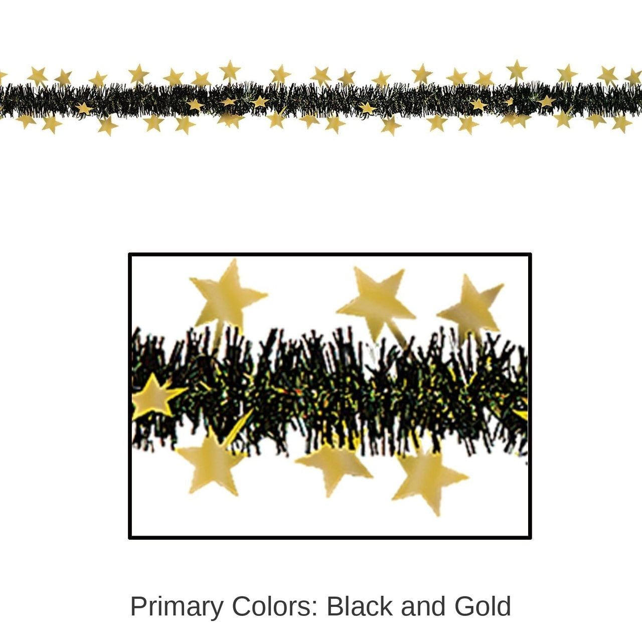 12 Pack Bulk 12 ft Metallic Star Party Garland - black/gold