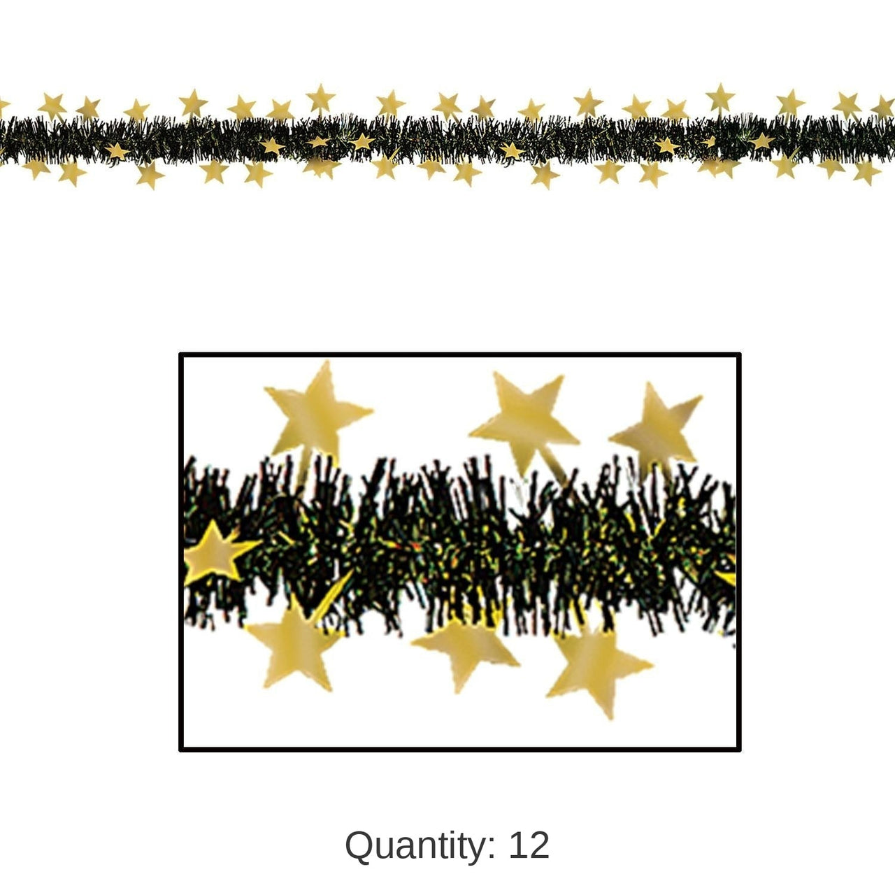12 Pack Bulk 12 ft Metallic Star Party Garland - black/gold