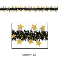 12 Pack Bulk 12 ft Metallic Star Party Garland - black/gold