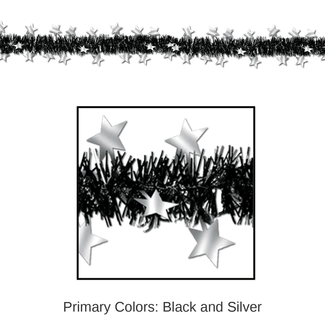 12 Pack Bulk Metallic Star Party Garland - black/silver