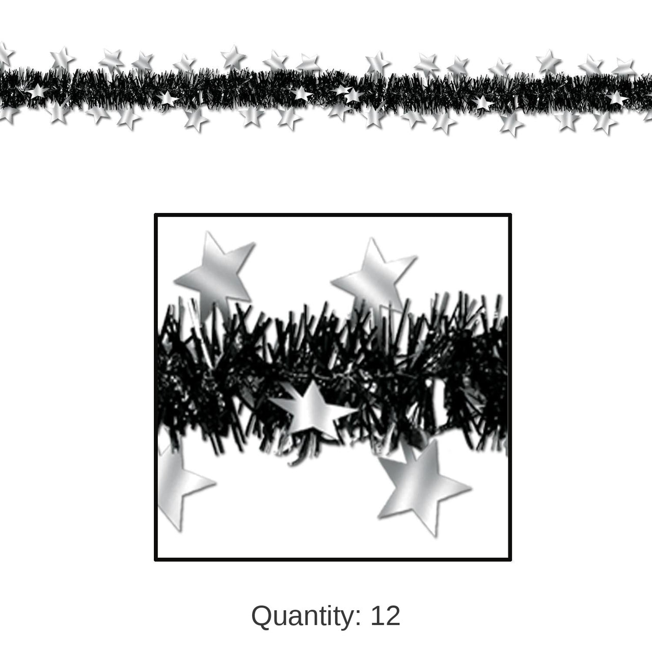 12 Pack Bulk Metallic Star Party Garland - black/silver