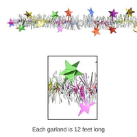 12 Pack Bulk 12 ft Metallic Star Party Garland - multi-color