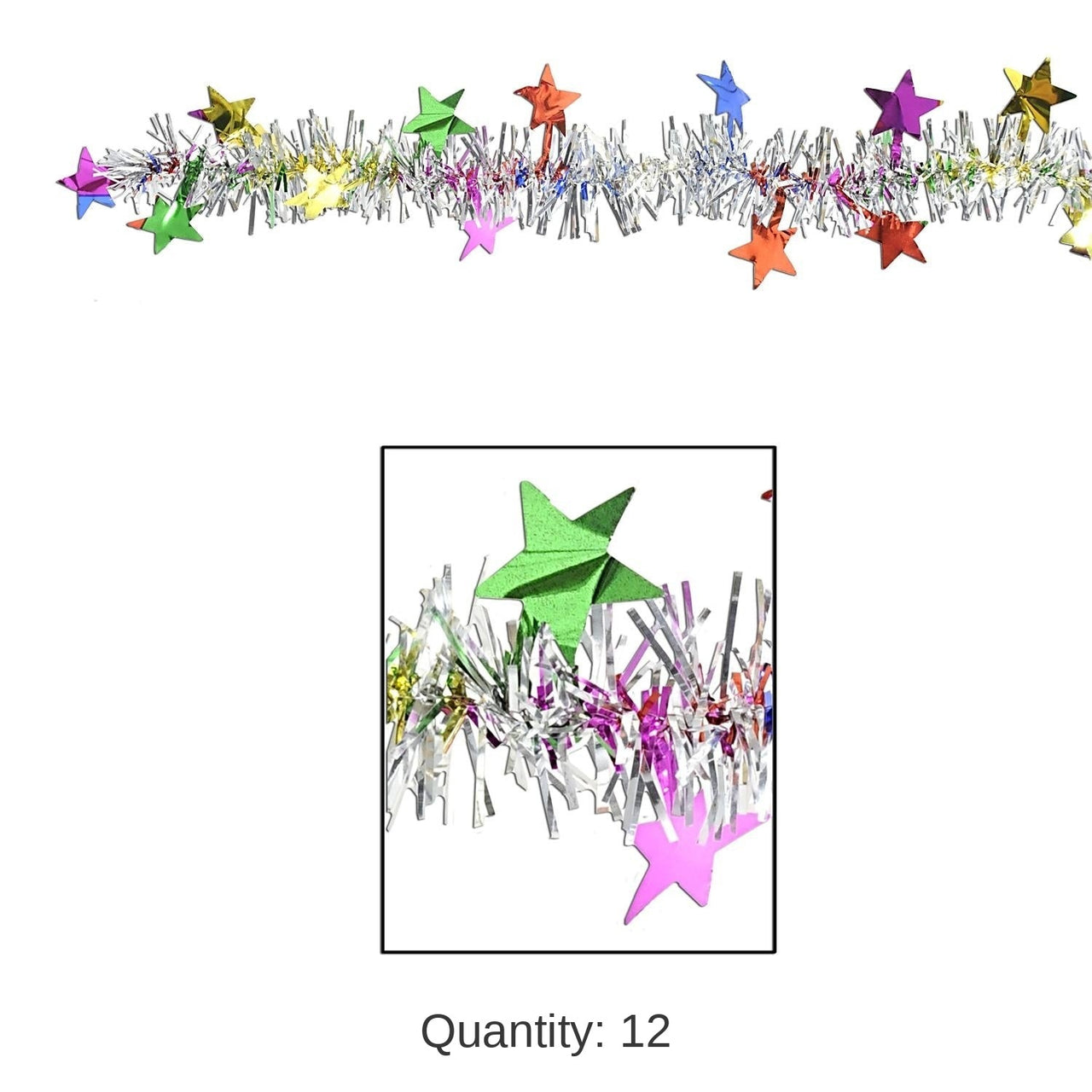 12 Pack Bulk 12 ft Metallic Star Party Garland - multi-color