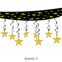 6 Pack Bulk The Stars Are Out Party Ceiling Decoration - black/gold