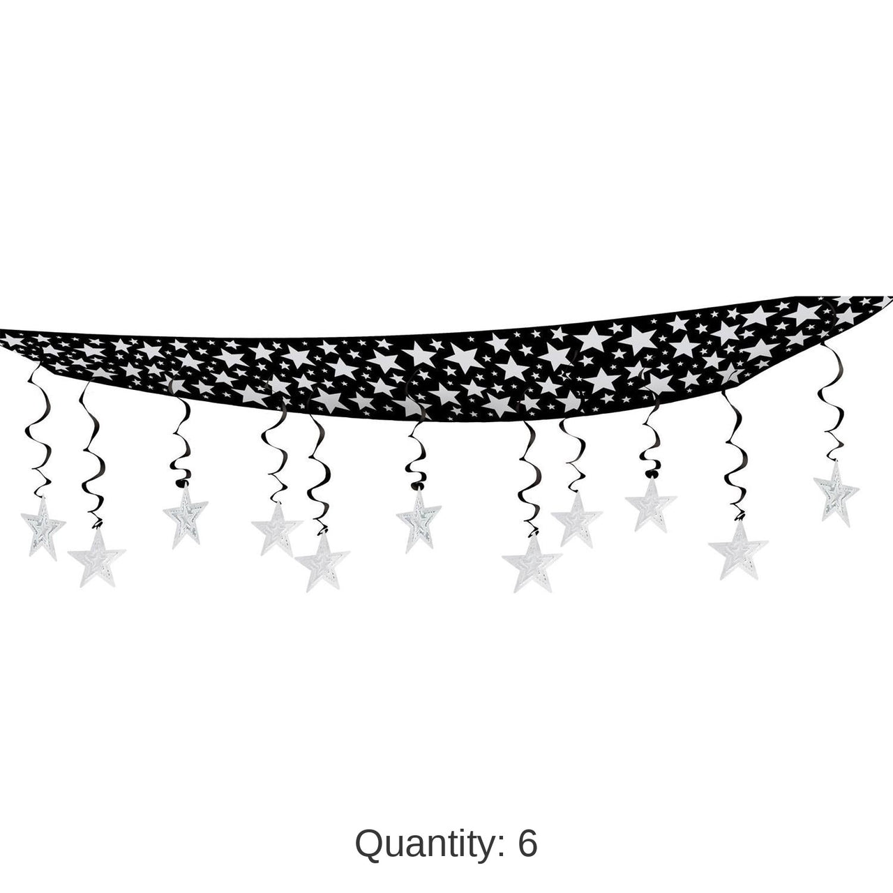 6 Pack Bulk The Stars Are Out Party Ceiling Decoration - black/silver